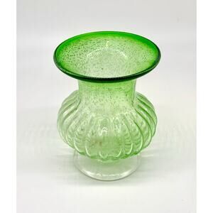 Vase - Amica Art Glass Green Bubble Glass Vase Urn Pedestal Ribbed Body 8"Hx6"W